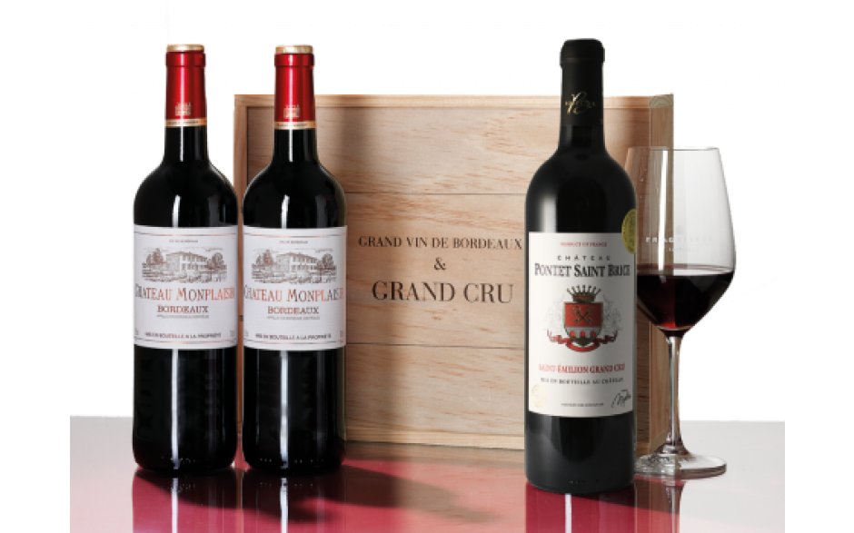 3 Bordeauxweine in Holzkiste
