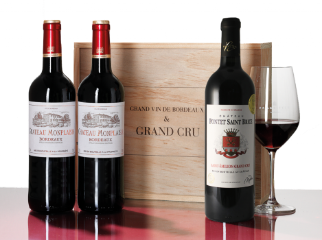 3 Bordeauxweine in Holzkiste
