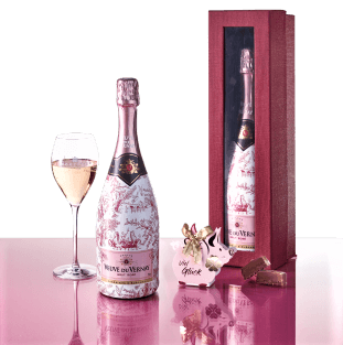 Veuve du Vernay Rosé Brut & Glücksschweinchen und Nougatpraliné