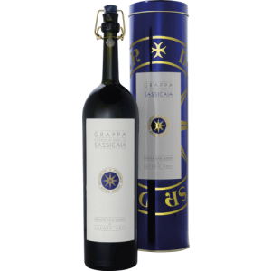 Barili di Sassicaia 40° Grappa di Uve in Geschenkröhre, Jacopo Poli