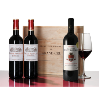 3 Bordeauxweine in Holzkiste